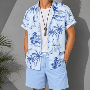 Men's Casual Beech Wear Summer Shirt 300 Grams Breathable Quick Dry Eco-Friendly Short Sleeve Floral Print Design 100% Polyest - Product Image 1