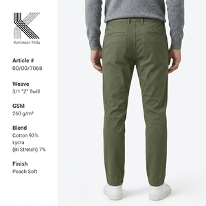 Pantalones Chinos Elásticos para Hombre, 260GSM, Algodón y Spandex, Sarga 3/1, Corte Slim Fit, Fabricante y Proveedor OEM ODM - Product Image 3