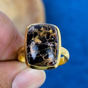 Natural Black <b>Shell</b> Copper <b>Cushion</b> Shape Gemstone Ring 18k Gold Micron Over 925 Sterling Silver - Product Image 2