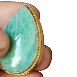 Amazonite Brass Grooved Cabochon Amazing <b>Crystal</b> <b>Healing</b> Loose Gemstone for <b>Jewelry</b> Making - Product Image 1
