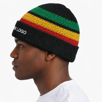 Gorro de punto rizado multicolor con rayas Rasta Reggae, el más vendido al por mayor, gorro de invierno de punto acanalado estilo Rasta