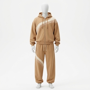 Ensemble de survêtement unisexe à capuche avec fermeture éclair, manches longues, couleurs contrastées, pantalon de jogging décontracté, vêtements d'automne, respirant, polyester et coton, pour adultes - Product Image 1