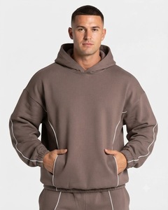 Ensemble de survêtement personnalisé pour homme, couleur moka, coupe oversize avec détails contrastants, en molleton de coton de qualité supérieure, comprenant un sweat à capuche et un pantalon de survêtement à jambes larges, vente en gros - Product Image 3
