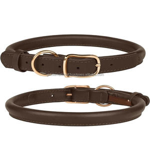 Collar de cuero genuino para perros, accesorios para mascotas, suministro al por mayor, collar ajustable de cuero enrollado marrón para perros, todos los tamaños - Product Image 5