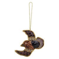 Ornements de Noël en velours et satin brodés à la main avec perles, logo personnalisé - Motifs Cœur d'oiseau en vol de Père Noël