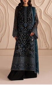 Ensemble Kurta Palazzo Dupatta brodé noir pour femmes, tenue de fête traditionnelle indienne pakistanaise - Product Image 4