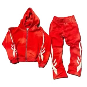 Ensemble de survêtement à capuche rouge pour enfants, sweat-shirt à fermeture éclair à manches longues, pantalon en polaire, couleur unie, vêtements d'hiver sportifs pour garçons - Product Image 1