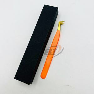 แหนบต่อขนตาเหล็กแบบยั่งยืนขนาดเล็กแบบมืออาชีพด้ามจับแข็งแรงพร้อมปลายสีทองส้ม - Product Image 5