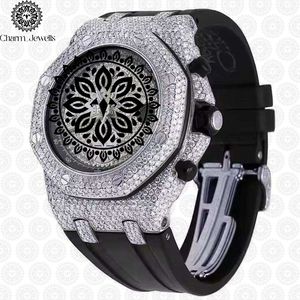 Charm Jewells Luxury Stainless Steel <b>Watch</b> 44mm Analog Quartz Polygon Dial Men Fashion Tachymeter Rubber Band - Product Image 4