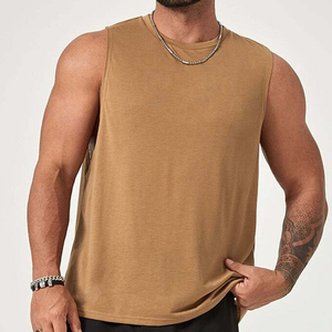 OEM High Quality Blank Brown Muscle Tee Men Custom <b>Logo</b> Heavyweight Cotton Spandex Workout Singlet Wholesale Casual Gym Vest - Product Image 2