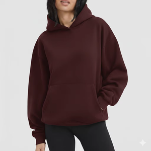 Sweat à capuche long en polaire tissée oversize confortable pour femme, style streetwear décontracté d'hiver, coupe ample avec logo frontal - Product Image 6