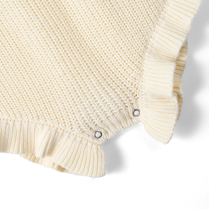 Combinaison en tricot pour bébé fille, manches longues, col rond, bas à volants, coton doux, anti-rides, respirant, fermeture à boutons pression, pour nourrissons - Product Image 5