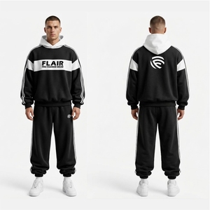 Men's Oversized <b>Retro</b> Sport <b>Tracksuit</b> – Heavyweight Fleece Set with Contrast Panel & Side Stripes - Product Image 1