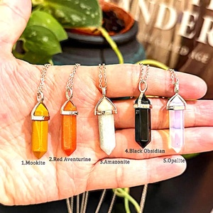 Collier avec pendentif en cristal naturel hexagonal, chaîne à maillons, plaqué argent, bijoux classiques unisexes, mode, vie quotidienne - Product Image 2