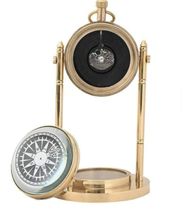 UNICORN HANDICRAFTS Victoria London Horloge de bureau en laiton avec boussole, mouvement à quartz, cadran en verre, adaptée à l'extérieur, style traditionnel - Product Image 3