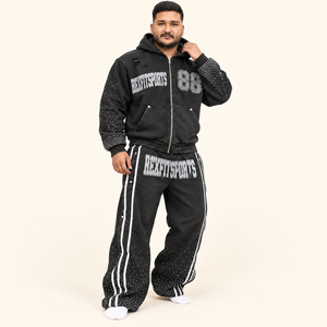 Ensemble de survêtement en polaire pour homme avec veste zippée et pantalon large, détails brodés, étiquette personnalisée, conception OEM ODM sur mesure - Product Image 5