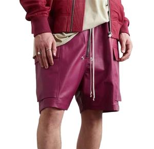 Shorts cargo en cuir de style urbain avec poches plaquées, cordon de serrage apparent et fermeture éclair, personnalisés par le fabricant, de haute qualité et écologiques - Product Image 1