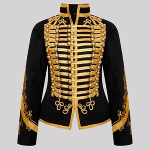 Men's <b>Black</b> <b>Wool</b> Hussar Jacket With Gold Embroidery And Faux Fur Collar Formal Winter <b>Coat</b> For Uniforms - Product Image 1