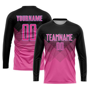 Uniforme de Fútbol Sublimado Personalizado en Forma Cuadrada con Degradado Rosa, Negro y Azul Claro para Entrenamiento y Partidos, Transpirable - Product Image 3