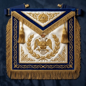 Parche Masónico Bordado en 3D Personalizado, Terciopelo Azul con Flecos Dorados, para Coser con Pin de Seguridad - Product Image 1