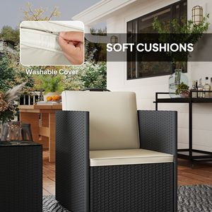 Set di Mobili da Giardino in 3 Pezzi Neri con Cuscini Lavabili e Piedini Regolabili, Include Tavolino in Vetro per Giardino e Balcone - Product Image 5