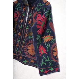 Chaqueta de terciopelo bordada a mano con estampado floral, cuello alto, manga larga, abrigo de invierno para mujer, estilo étnico bohemio - Product Image 2