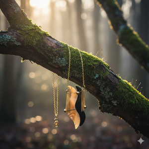 Pendentif artisanal Vulpine Majesty en corne mélangée avec des éléments abstraits en corne de bœuf et de buffle fusionnés par fil de laiton - Product Image 5