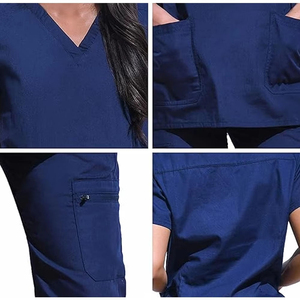 เสื้อสครับคอวีสีแดงสำหรับผู้หญิงรุ่นใหม่ปี 2026 พร้อมกระเป๋าด้านหน้า ชุดยูนิฟอร์มโรงพยาบาล ผ้าโพลีเอสเตอร์ทอ - Product Image 6