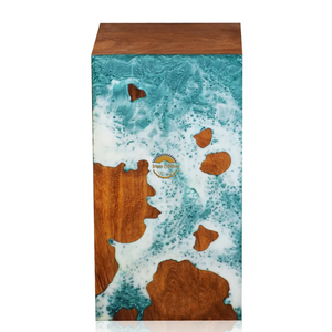 Handcrafted Ocean Wave Resin & Natural Wood Cremation Urn Blue Epoxy Ashes <b>Box</b> Artistic Funeral <b>Memorial</b> Keepsake by AYAANS - Product Image 3