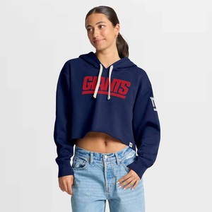 Sweat-shirt à capuche court bleu marine pour femme avec logo Giants, manches longues, tricoté, pour l'automne - Product Image 1