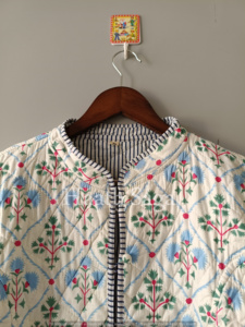 Hand Block Print Cotton Quilted Kantha Jacket: Reversible <b>Boho</b> Coat - Product Image 3