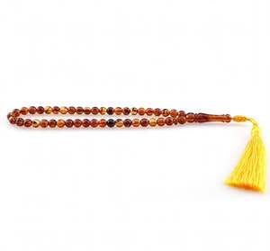 Perles de prière islamiques en ambre naturel de forme navette, marron/orange/miel, avec pompon en soie, JAMEEL SONS INTERNATIONAL Inde JSI-231 - Product Image 3
