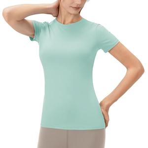 เสื้อยืดแขนสั้นคอกลมสีเขียวมิ้นท์สำหรับผู้หญิง ผ้าถักสีทึบ ลำลอง ทรงเข้ารูป แห้งเร็ว เสื้อฤดูใบไม้ผลิฤดูร้อน - Product Image 5