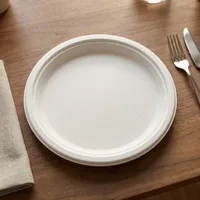 Assiette jetable ronde en bagasse moulée de 10 pouces, qualité supérieure, compostable, écologique, pour service de repas festifs