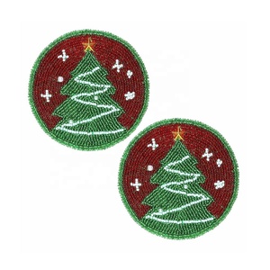 <b>Christmas</b> <b>Tree</b> Glass Beads Coaster Set of 4 Coffee Mug Tea Cup Drink Glass Dining <b>Table</b> Use Coaster for <b>Christmas</b> Occasion - Product Image 1