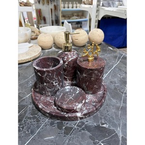 Luxury Marble Bathroom Set Four-Piece Round Soap Dish <b>Toothbrush</b> <b>Holder</b> With Gold Accents Easy To Clean - Product Image 5