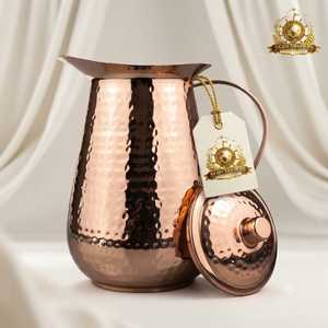 Pichet à eau en cuivre martelé fait main avec couvercle séparé, vaisselle ayurvédique traditionnelle, carafe à eau en métal de style vintage - Product Image 1