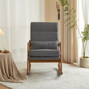 Sedia a dondolo da interno Dark Rocking 100*65*101cm con schienale alto, cuscino lombare, colore legno naturale, braccioli e schienale in legno massello, per soggiorno - Product Image 6