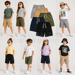 Fournisseur d'ensembles de vêtements pour enfants Meow : Ensembles mode été garçons et filles, T-shirts et shorts cargo en surplus, fabriqués au Bangladesh, liquidation de stock - Product Image 3