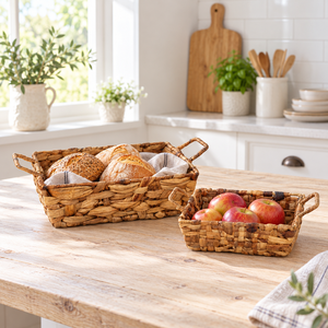 Panier de rangement en jacinthe d'eau tressé à la main, écologique, 2 pièces, avec poignées, organisateurs rectangulaires rustiques pour la décoration de la maison - Product Image 6