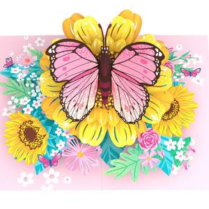 Butterfly Pink Pop Up Greeting Card Flower Theme Butterfly Handmade Card Vietnam Manufacturer 3D Pop Up Card <b>Paper</b> Craft - Product Image 2