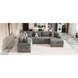 Divano Letto Sezionale Grigio 112.2 per Soggiorno con Letto Estraibile, Contenitore Ottomano, Tre Dispositivi di Ricarica e Tre Cuscini - Product Image 6