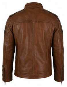 Veste de moto en cuir véritable marron pour homme de qualité supérieure, fermeture éclair, coupe ajustée, pour l'automne - Product Image 6
