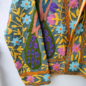 Premium Handcrafted Velvet Suzani Rajasthani Kashmiri Crewel Hand Embroidery Breathable Eco-Friendly <b>Quilted</b> Bomber Jacket - Product Image 5