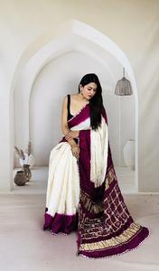 Sari en soie modal réversible pour femmes, noir et bordeaux, traditionnel indien et pakistanais, pour mariage et fêtes, longueur au sol, sari ethnique - Product Image 5