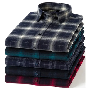 Custom Logo Grey <b>Black</b> Plaid Flannel Shirt Men Premium Thick Cotton Casual <b>Button</b> Turn-down Collar Full Sleeve Industrial Autumn - Product Image 4