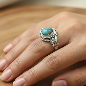 Handmade Blue Copper Turquoise Gemstone 925 Silver <b>Ring</b> Boho Vintage Women <b>Statement</b> Jewelry Yellow Gold Plated Gift <b>Ring</b> Women - Product Image 2