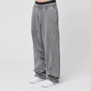 Custom Made Logo 100% Cotton Fleece Acid Wash Men Straight Mid <b>Joggers</b> High Quality Streetwear <b>Stacked</b> Men's Pants Washed - Product Image 3