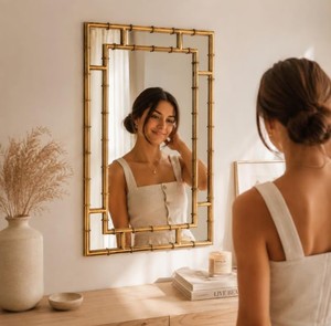 Bamboo Style Gold Wall <b>Mirror</b> – Modern Geometric Decorative <b>Mirror</b> for Living Room, Bedroom & Home Decor - Product Image 2