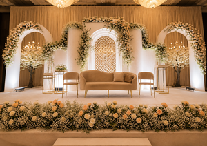 Décor mural de scène de mariage en bois blanc de style moghol, cadres en bois Jali d'inspiration marocaine tendance pour la décoration de scène de mariage - Product Image 2